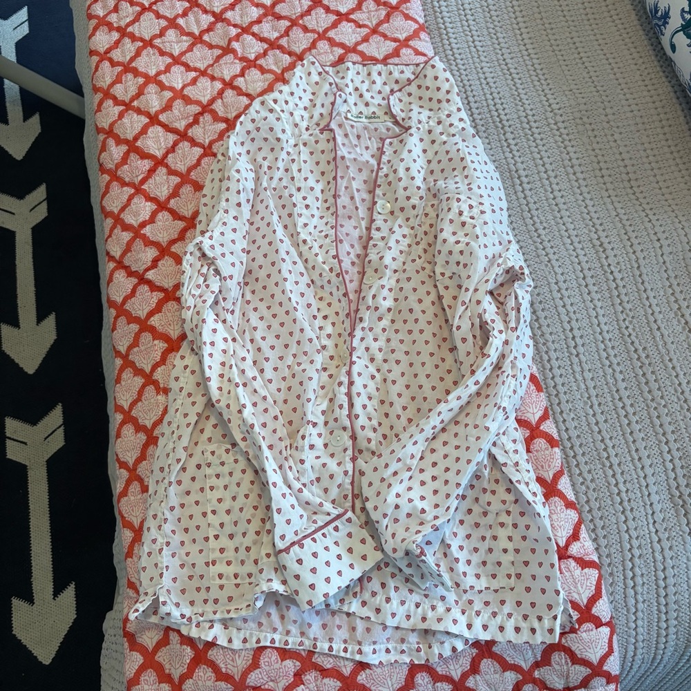 Roller Rabbit White Pajama Shirt with Pink Heart Print
